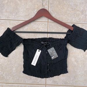 BNWT black ruffle crop top